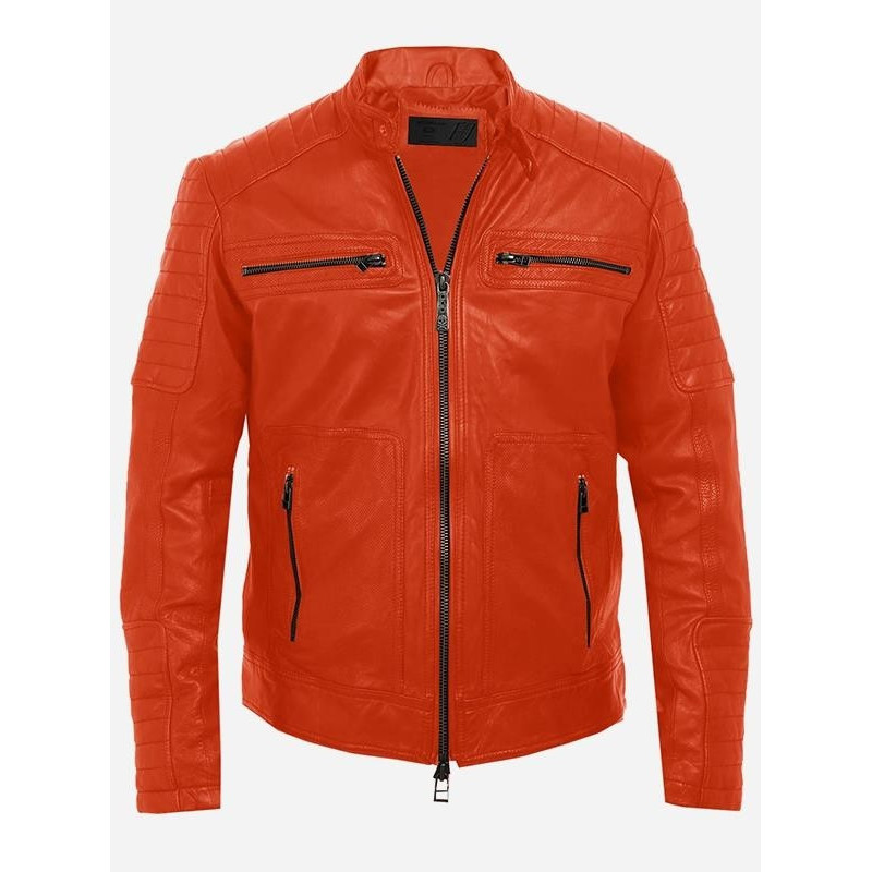 Get the Zip up for Men Brown Leather Bomber Jacket